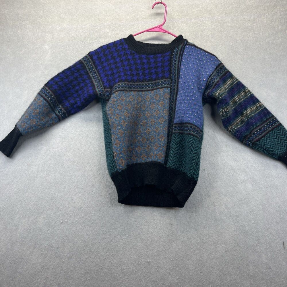 Lady Clansman Shetland Wool Sz M Fair Isle Colorblock Purple Blue Vintage